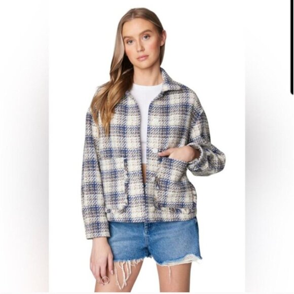 Blank NYC Once In A Lifetime Blue Plaid Tweed Shacket Medium Lady Jacket Western - Picture 2 of 15